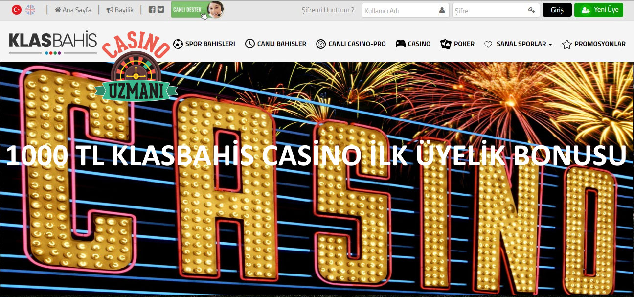 Klasbahis casino ilk üyelik bonusu