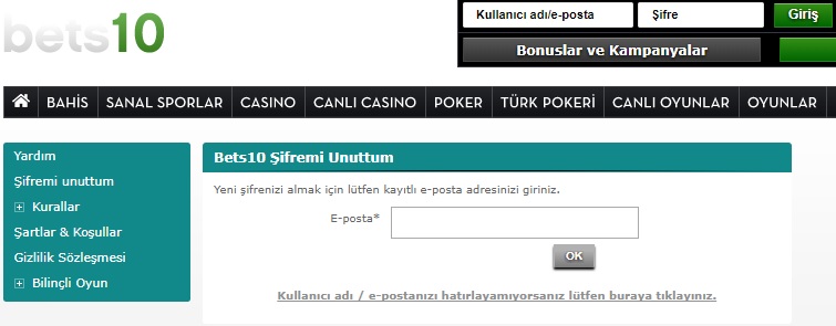 bets10 şifremi unuttum